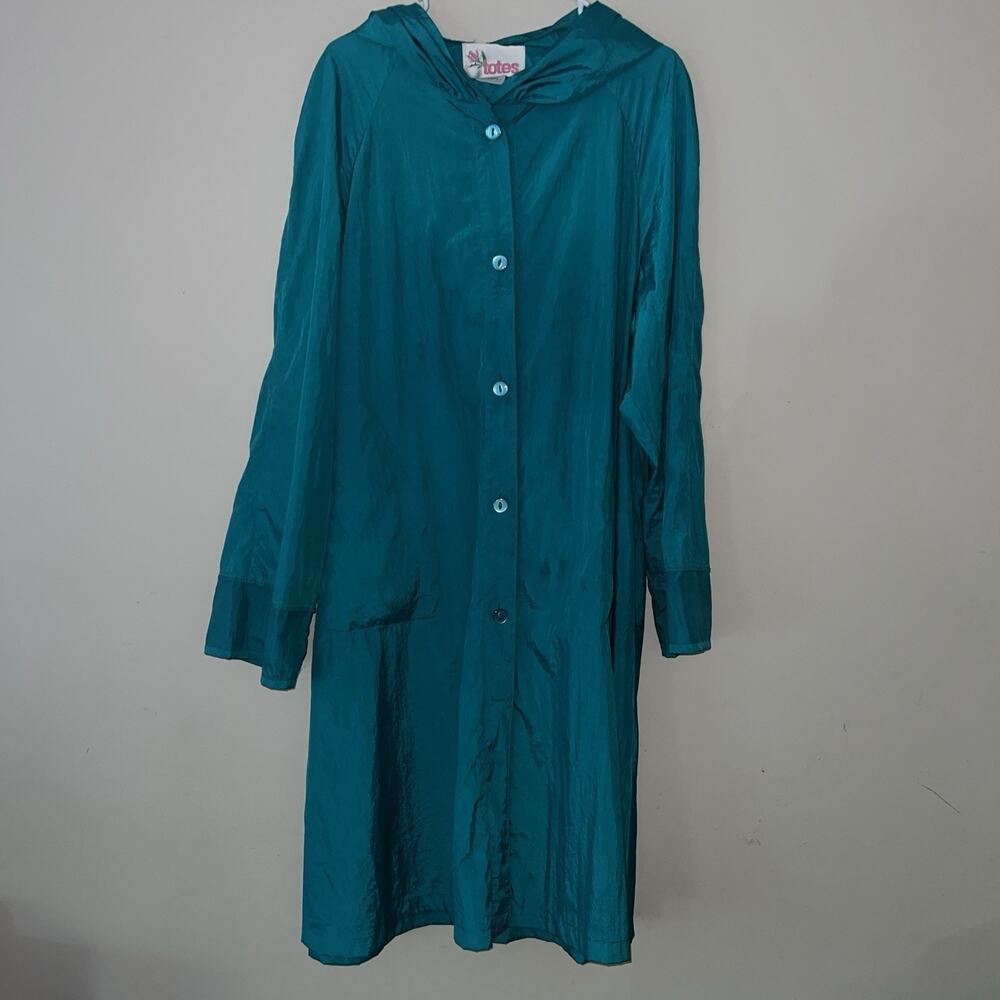 Vintage The Totes Teal Long Raincoat Lightweight Hooded Windbreaker 14 P